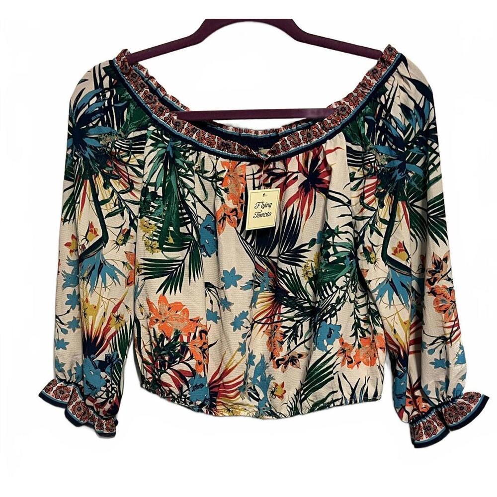 NWT, Resort Ready Flying Tomato Tropical Floral Off-Shoulder Blouse Size S
